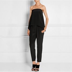 Tibi Strapless Flowy Silk Crepe Jumpsuit in Black